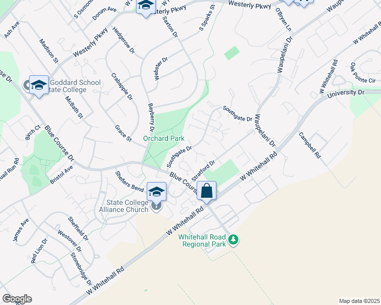 map of restaurants, bars, coffee shops, grocery stores, and more near 944 Southgate Drive in State College