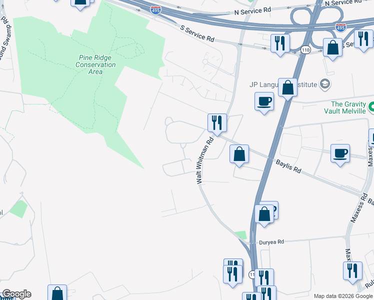 map of restaurants, bars, coffee shops, grocery stores, and more near 5 Northgate Court in Melville