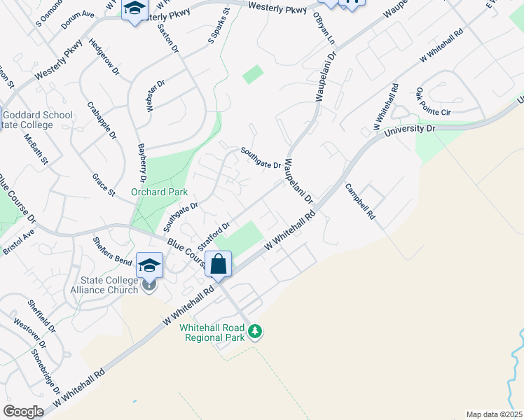 map of restaurants, bars, coffee shops, grocery stores, and more near 800 Stratford Drive in State College