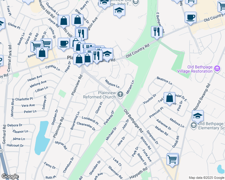 map of restaurants, bars, coffee shops, grocery stores, and more near 550 Old Bethpage Rd in Plainview