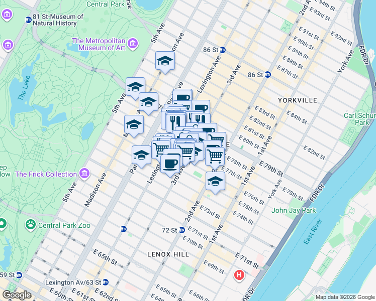 map of restaurants, bars, coffee shops, grocery stores, and more near in New York