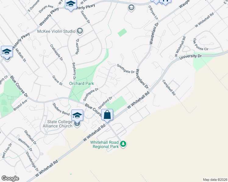map of restaurants, bars, coffee shops, grocery stores, and more near 803 Stratford Drive in State College