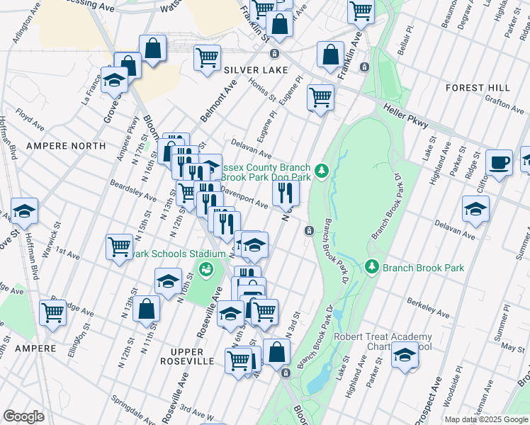 map of restaurants, bars, coffee shops, grocery stores, and more near 662 N 7th St in Newark
