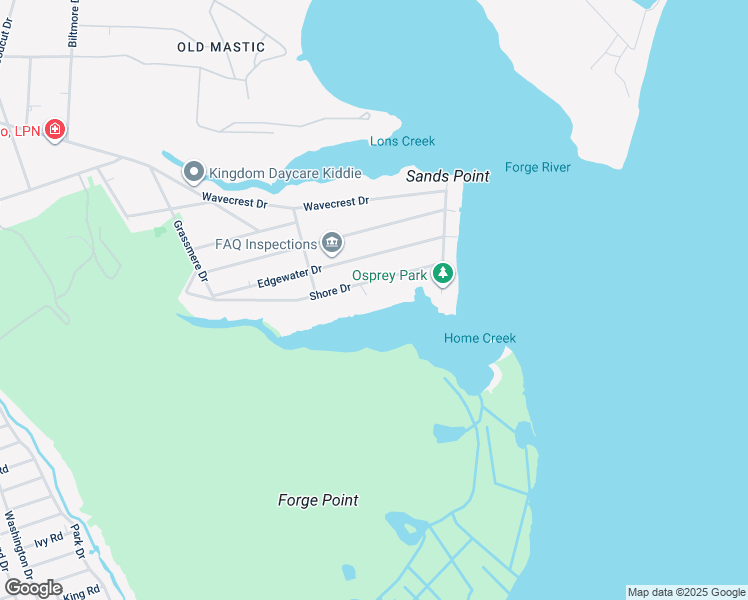 map of restaurants, bars, coffee shops, grocery stores, and more near 28 Shore Drive in Mastic Beach