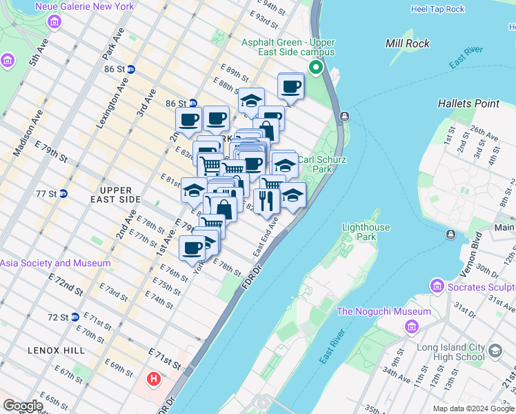 map of restaurants, bars, coffee shops, grocery stores, and more near in New York