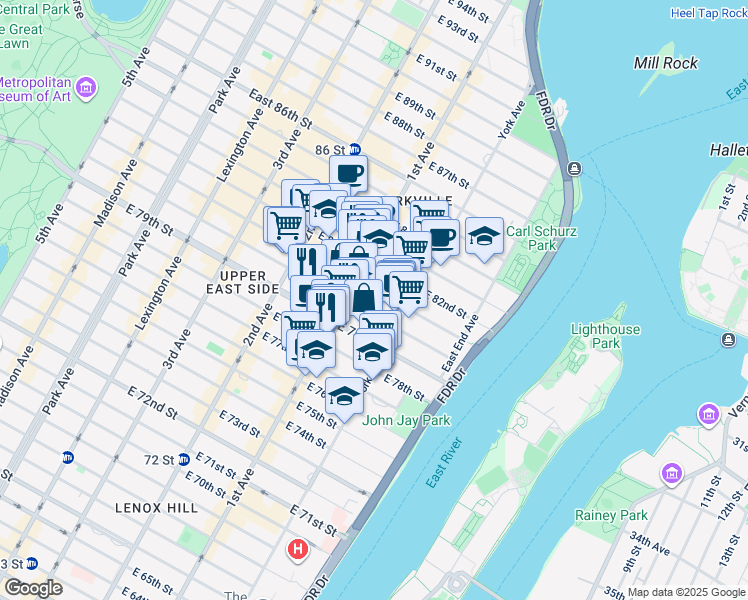map of restaurants, bars, coffee shops, grocery stores, and more near in New York