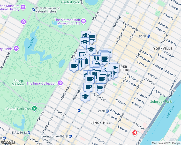 map of restaurants, bars, coffee shops, grocery stores, and more near in New York