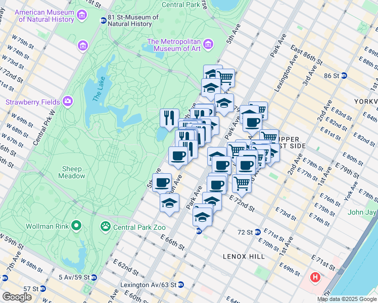 map of restaurants, bars, coffee shops, grocery stores, and more near in New York