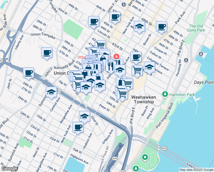 map of restaurants, bars, coffee shops, grocery stores, and more near in Union City