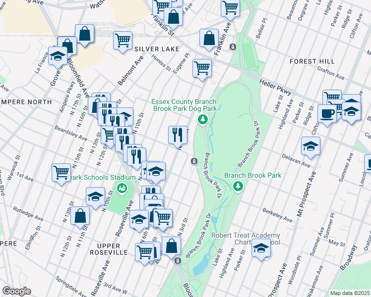 map of restaurants, bars, coffee shops, grocery stores, and more near 689 North 6th Street in Newark