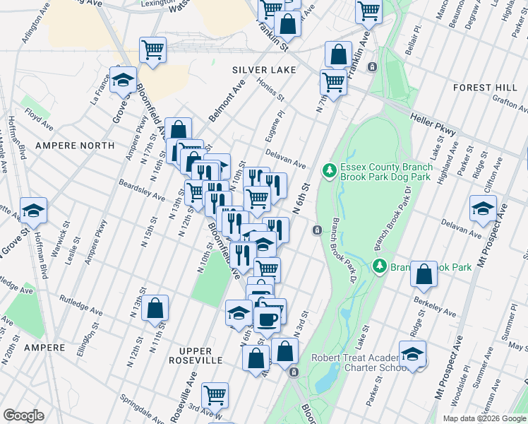 map of restaurants, bars, coffee shops, grocery stores, and more near 662 North 7th Street in Newark