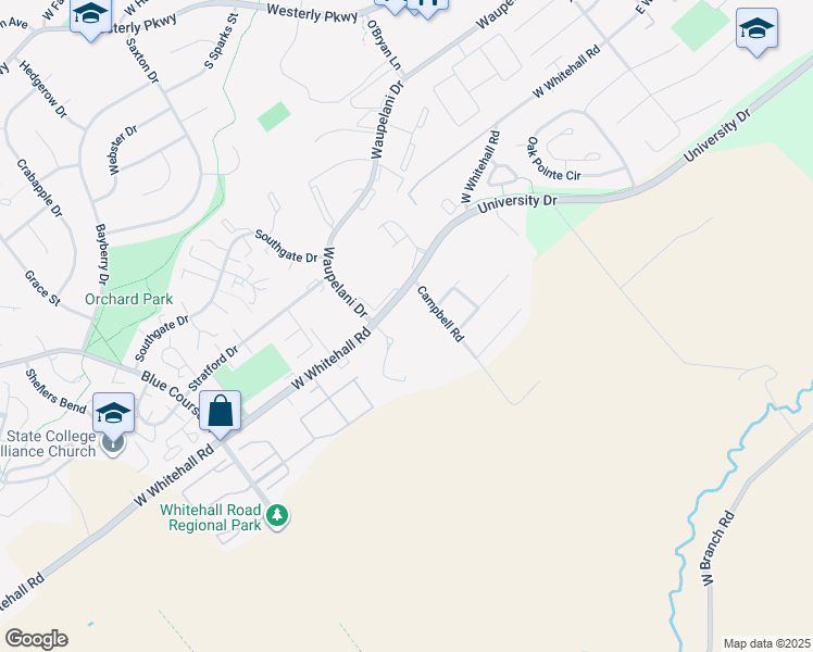map of restaurants, bars, coffee shops, grocery stores, and more near 610 West Whitehall Road in State College