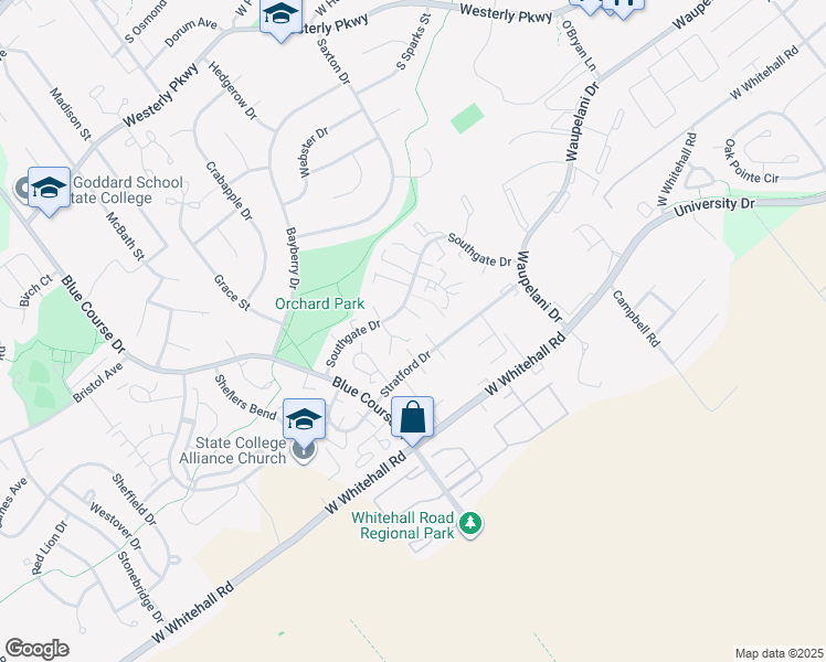 map of restaurants, bars, coffee shops, grocery stores, and more near 918 Southgate Drive in State College