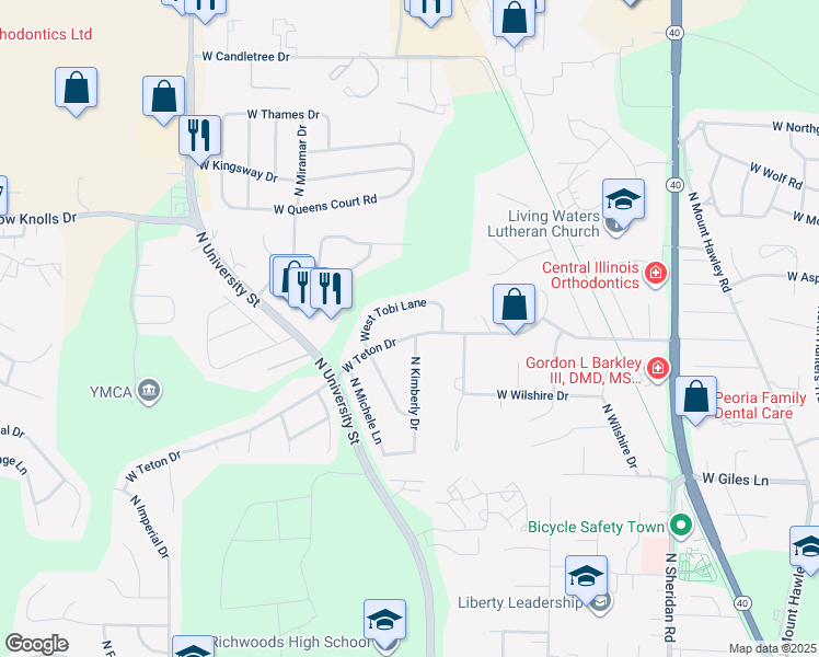 map of restaurants, bars, coffee shops, grocery stores, and more near 1315 West Teton Drive in Peoria