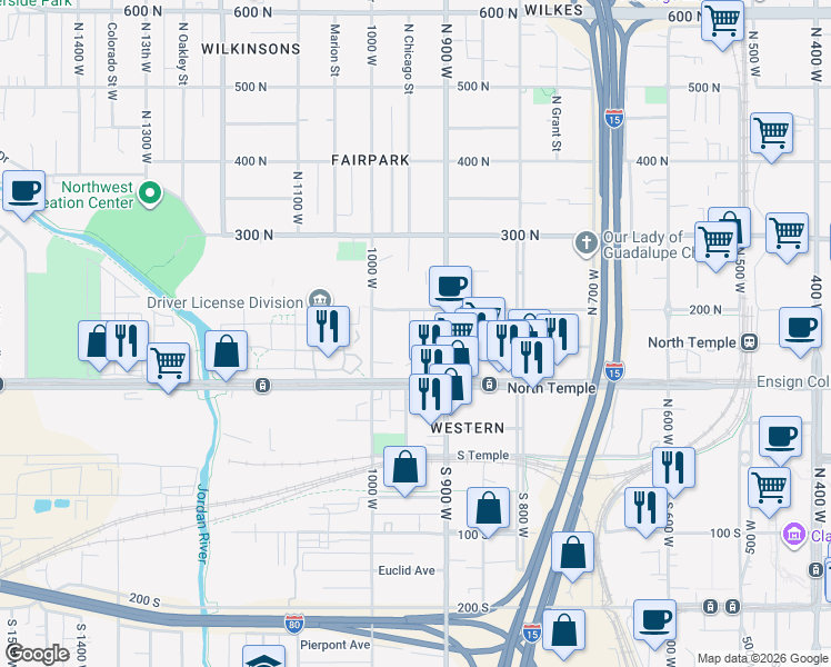 map of restaurants, bars, coffee shops, grocery stores, and more near 157 Laxon Court in Salt Lake City