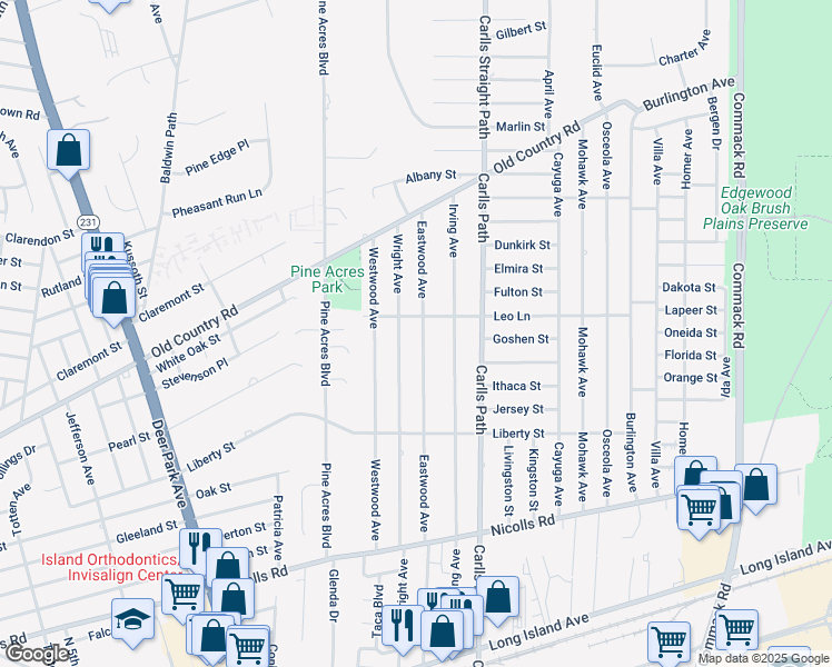 map of restaurants, bars, coffee shops, grocery stores, and more near 222 Eastwood Avenue in Deer Park