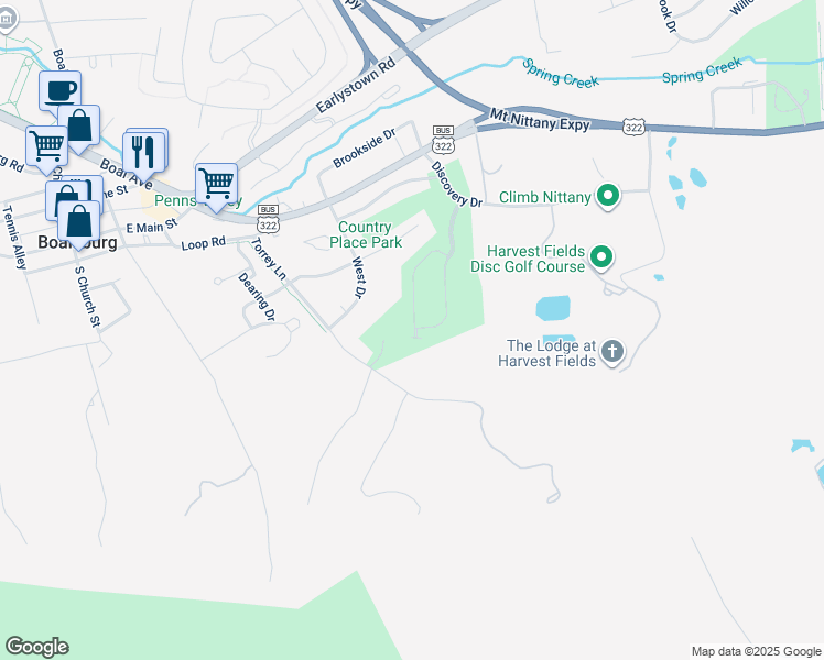 map of restaurants, bars, coffee shops, grocery stores, and more near 214 Towhee Drive in Boalsburg