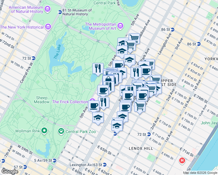 map of restaurants, bars, coffee shops, grocery stores, and more near in New York