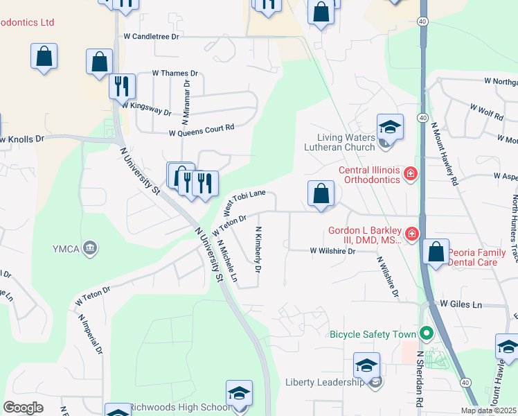 map of restaurants, bars, coffee shops, grocery stores, and more near 1315 West Teton Drive in Peoria