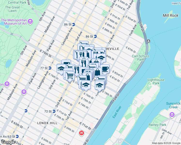 map of restaurants, bars, coffee shops, grocery stores, and more near in New York
