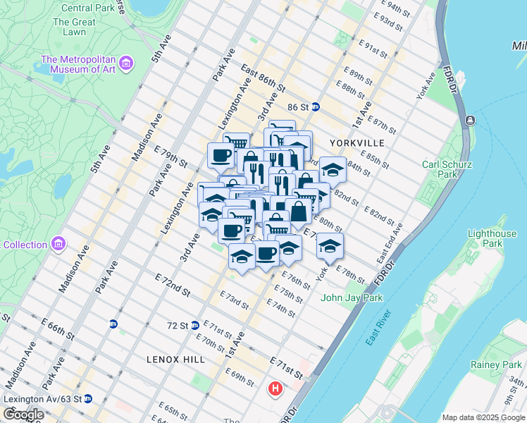 map of restaurants, bars, coffee shops, grocery stores, and more near in New York