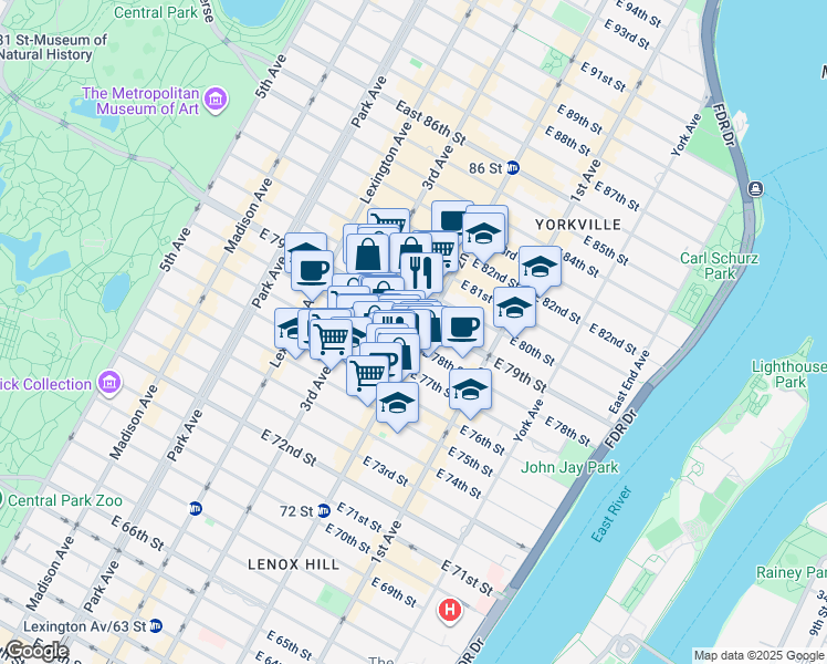 map of restaurants, bars, coffee shops, grocery stores, and more near in New York