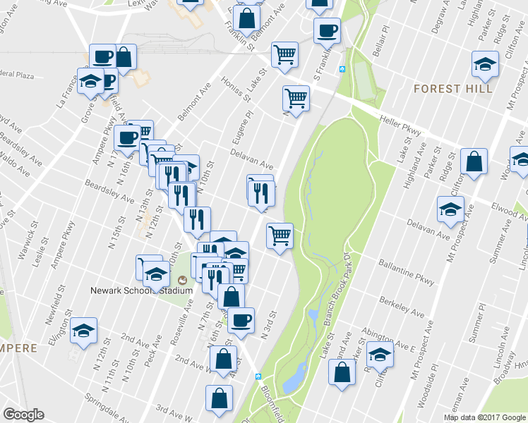 map of restaurants, bars, coffee shops, grocery stores, and more near 689 N 6th St in Newark