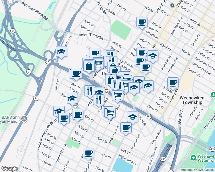 map of restaurants, bars, coffee shops, grocery stores, and more near 730 31st Street in Union City
