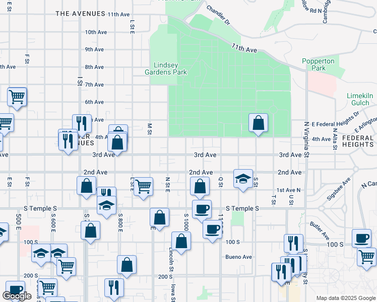 map of restaurants, bars, coffee shops, grocery stores, and more near 903 East 3rd Avenue in Salt Lake City