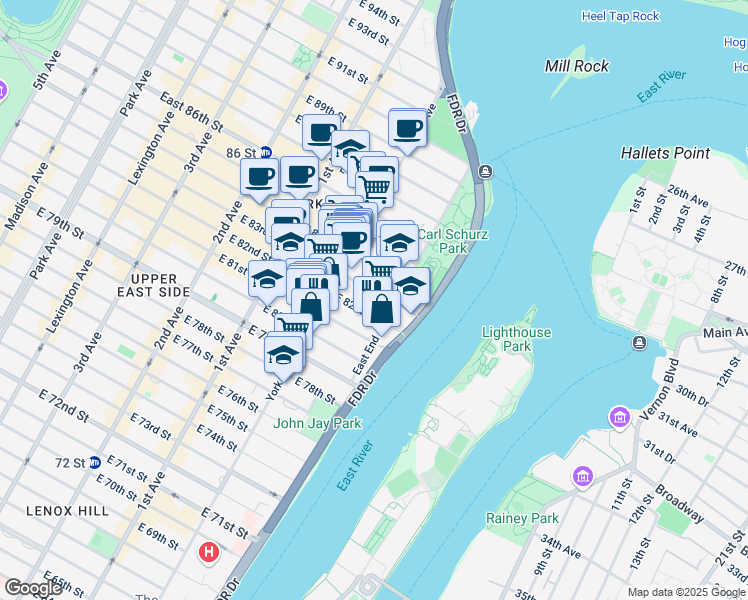 map of restaurants, bars, coffee shops, grocery stores, and more near in New York