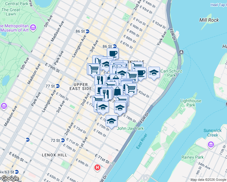 map of restaurants, bars, coffee shops, grocery stores, and more near in New York