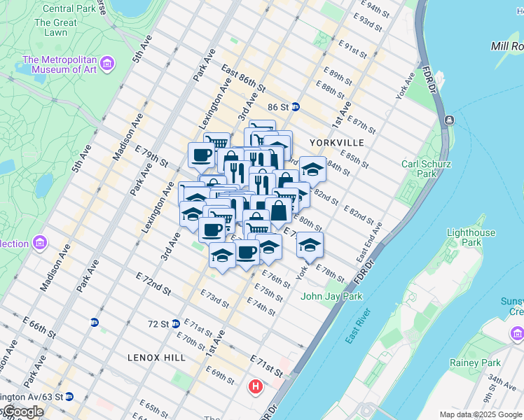 map of restaurants, bars, coffee shops, grocery stores, and more near in New York