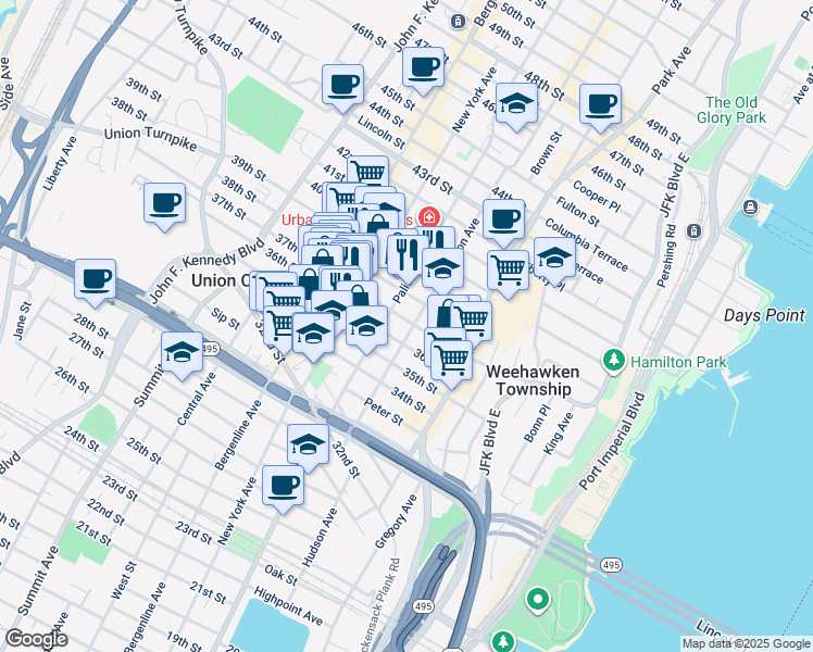 map of restaurants, bars, coffee shops, grocery stores, and more near in Union City