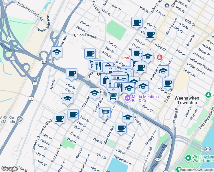 map of restaurants, bars, coffee shops, grocery stores, and more near 3115 Central Avenue in Union City