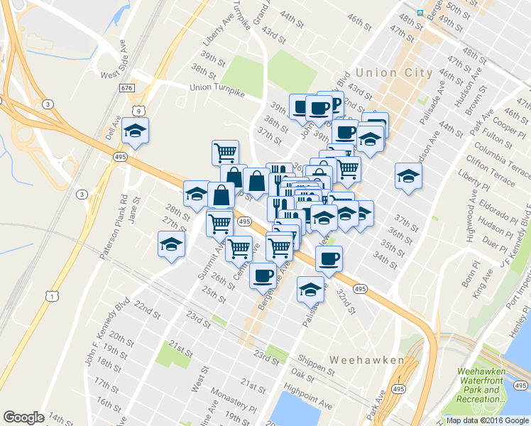map of restaurants, bars, coffee shops, grocery stores, and more near 3115 Central Avenue in Union City