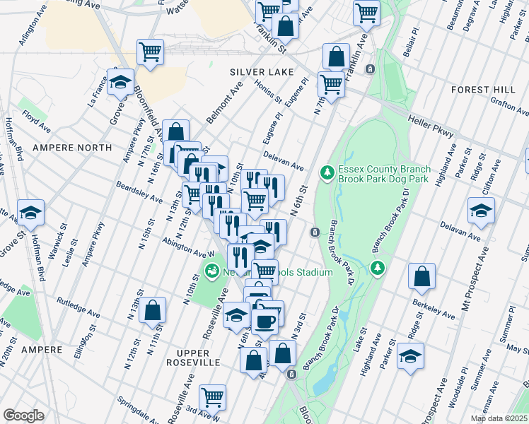 map of restaurants, bars, coffee shops, grocery stores, and more near in Newark
