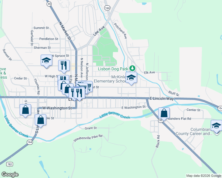 map of restaurants, bars, coffee shops, grocery stores, and more near 348 East Chestnut Street in Lisbon