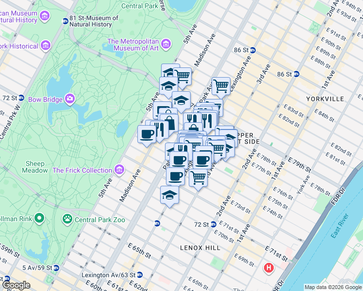 map of restaurants, bars, coffee shops, grocery stores, and more near in New York