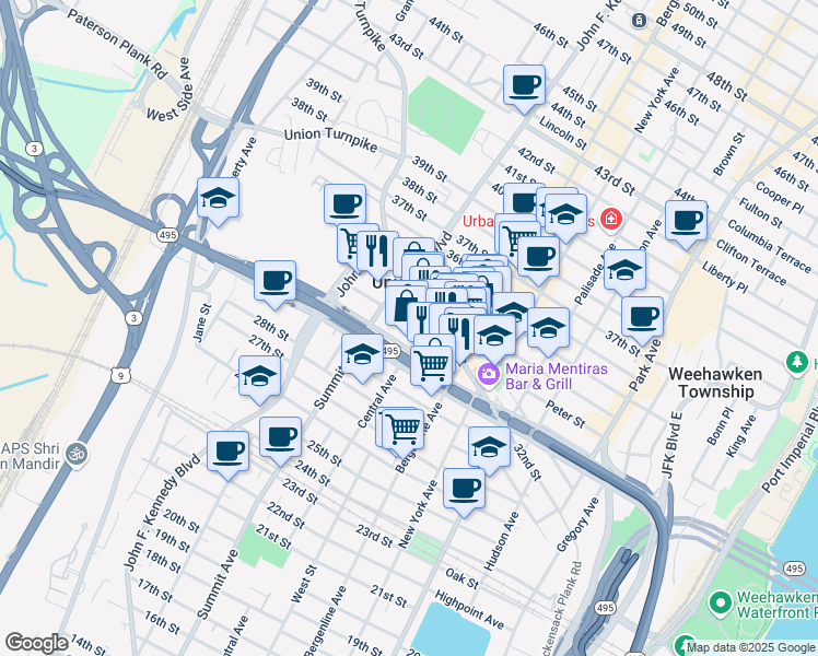 map of restaurants, bars, coffee shops, grocery stores, and more near 3115 Central Avenue in Union City