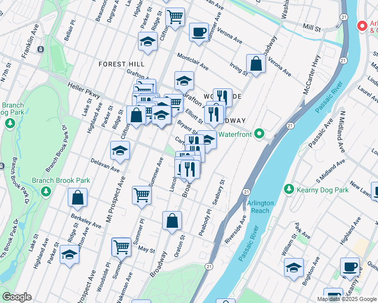 map of restaurants, bars, coffee shops, grocery stores, and more near 226 Lincoln Avenue in Newark