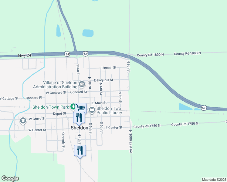 map of restaurants, bars, coffee shops, grocery stores, and more near 430 East Concord Street in Sheldon