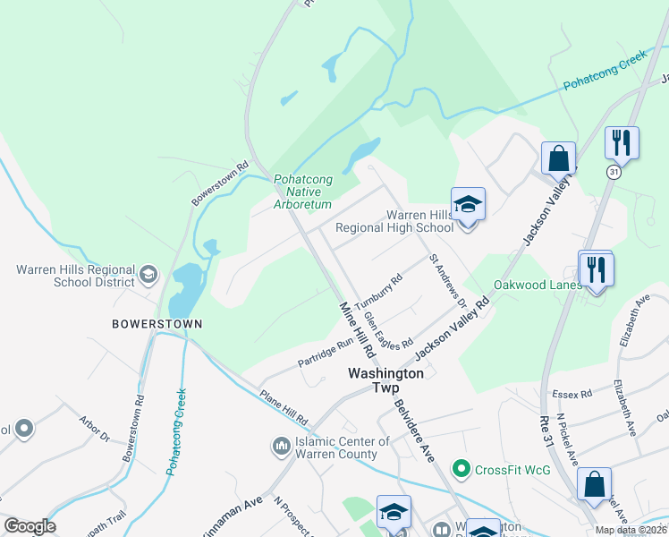 map of restaurants, bars, coffee shops, grocery stores, and more near 40 Glen Eagles Road in Washington