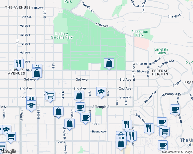 map of restaurants, bars, coffee shops, grocery stores, and more near 1037 East 3rd Avenue in Salt Lake City