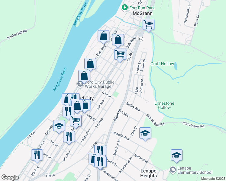 map of restaurants, bars, coffee shops, grocery stores, and more near 1218 6th Ave in Ford City