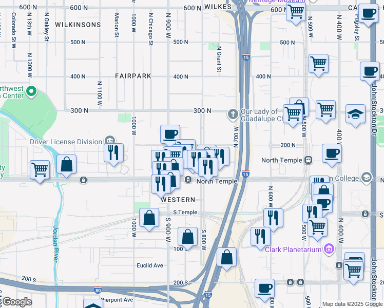 map of restaurants, bars, coffee shops, grocery stores, and more near 820 Jackson Avenue in Salt Lake City