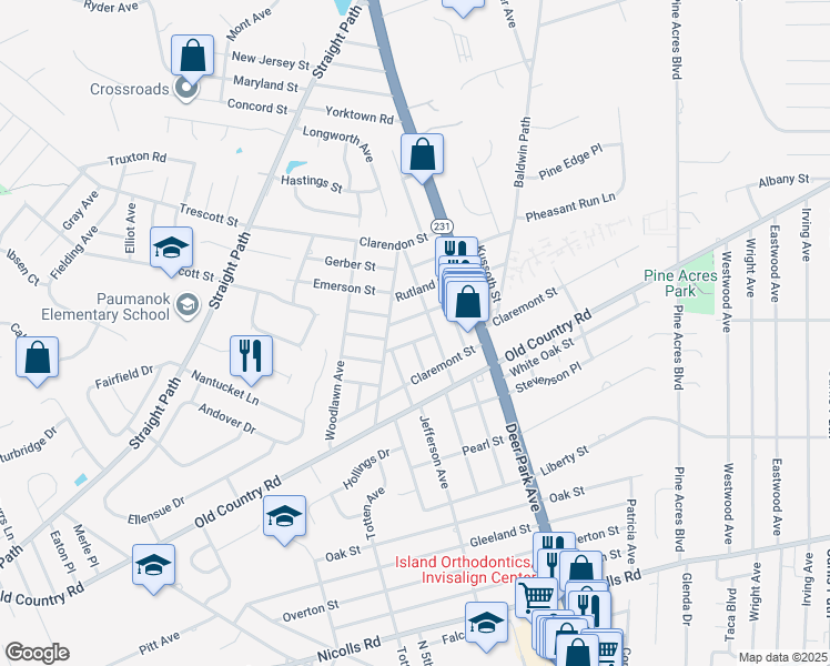 map of restaurants, bars, coffee shops, grocery stores, and more near 13 Warwick Street in Deer Park