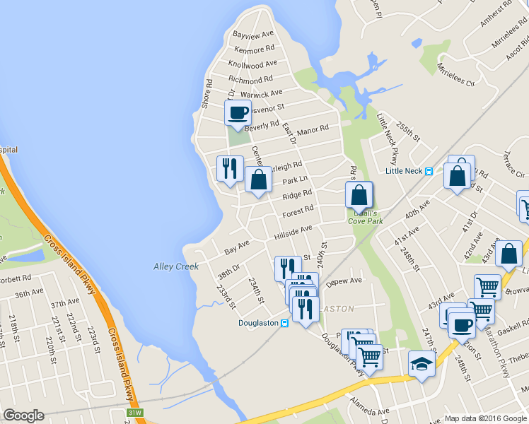map of restaurants, bars, coffee shops, grocery stores, and more near 1-19 Forest Road in Queens