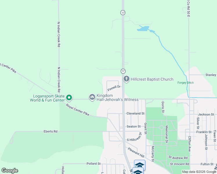 map of restaurants, bars, coffee shops, grocery stores, and more near 30 Finnell Drive in Logansport