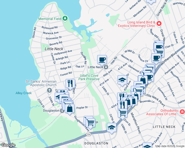 map of restaurants, bars, coffee shops, grocery stores, and more near 39th Avenue in Queens