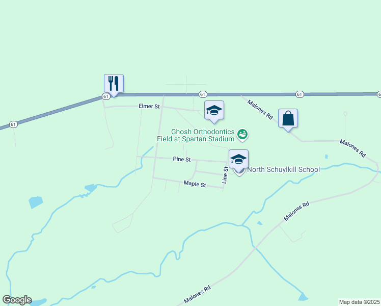 map of restaurants, bars, coffee shops, grocery stores, and more near 12 Pine Street in Ashland